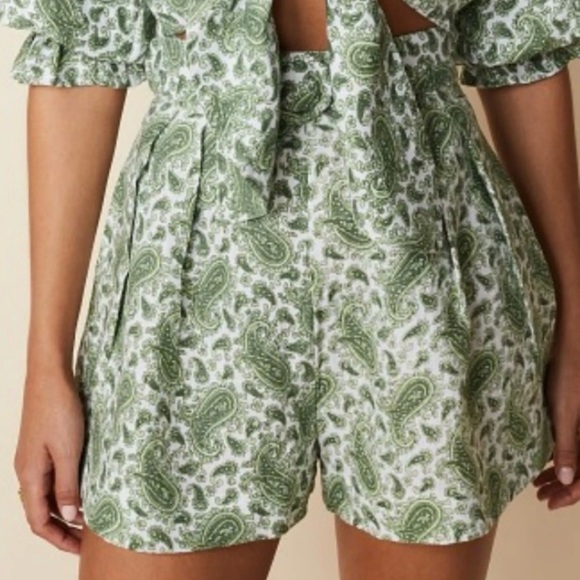 Faithfull the Brand High Waist Green Paisley Shorts